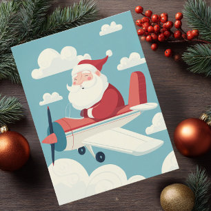 Carte Postale Père Noël Vintage Avion Nuages & Photo Aviation Am