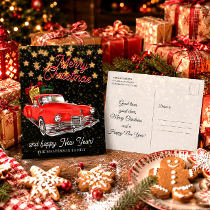 Carte Postale Père Noël vintage dans une voiture Vœux de Noël