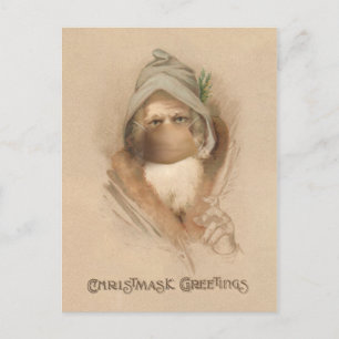 Carte Postale Père Noël Vintage et humoristique en masque facial