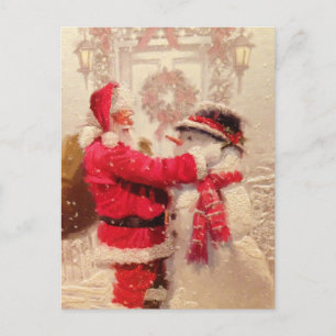 Carte Postale Père Noël vintage et Noël de l'homme de neige