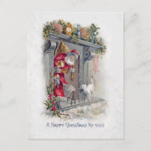 Carte Postale Père Noël Vintage souriant dans le coeur avec des