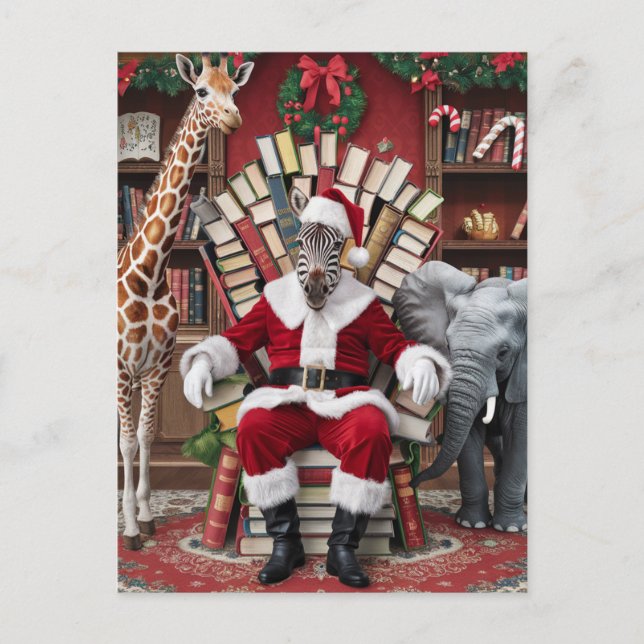 Carte Postale Père Noël Zebra, Giraffe et Elephant (Devant)