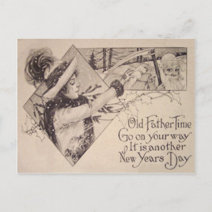 Carte Postale Père Temps Femme Scythe Holly