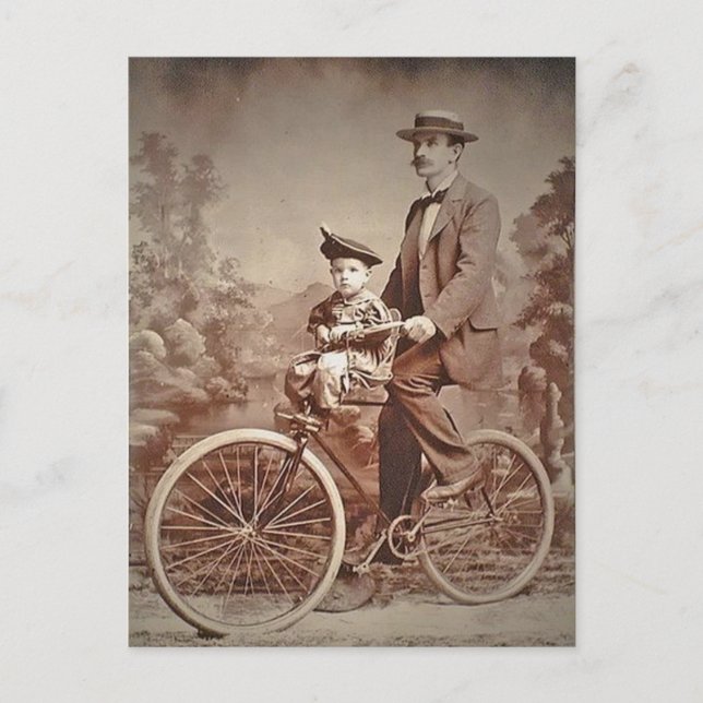 Carte Postale Père vintage et enfant à vélo (Devant)