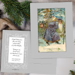 Carte Postale Père vintage Noël dans Snowy Woods<br><div class="desc">Orné de violet et d'argent,  le Père Noël du vieux monde porte des cadeaux à travers une forêt enneigée. La couleur Arrière - plan est modifiable. Le dossier contient des graphiques complémentaires personnalisés et des champs de texte modifiables.</div>