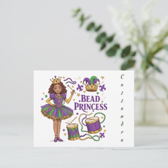 Carte Postale Perle de texte personnalisée Princesse - Mardi Gra (Debout devant)