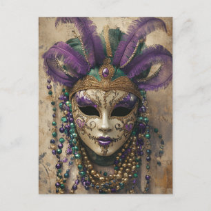 Carte Postale Perles de Masque Vintage Mardi Gras