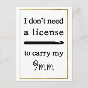 Carte Postale Permis Crochet Hook Faux Gold Border Crafts