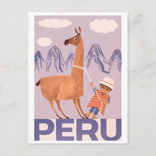 Carte Postale Pérou, un garçon avec un grand lama, voyage vintag