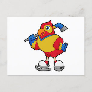 Carte Postale Perroquet au hockey sur glace avec bâton de hockey
