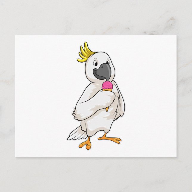 Carte Postale Perroquet avec crème glacée gaufre (Devant)