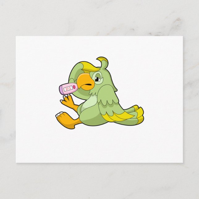 Carte Postale Perroquet avec thermomètre clinique (Devant)