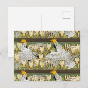 Carte Postale Perroquet Cacatoès Vert Sauge Vintage Art Magnolia