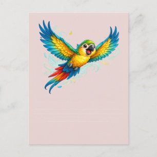 Carte Postale Perroquet Coloré Heureux en Vol Design d'Oiseau Ka