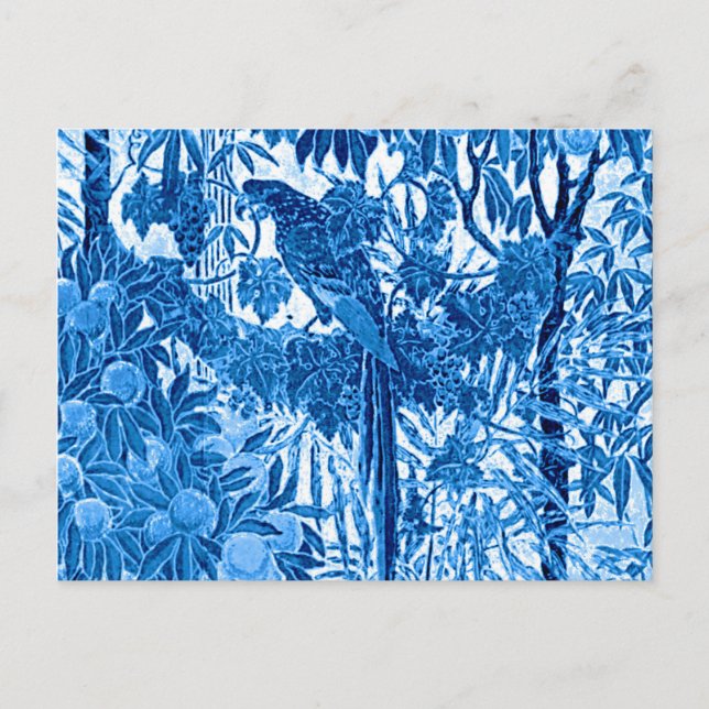 Carte Postale Perroquet dans un décor de jungle, bleu indigo et  (Devant)