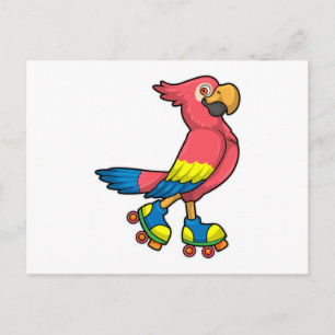 Carte Postale Perroquet en patineur avec des patins à roulettes