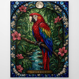 Carte Postale Perroquet, Fleur de la Forêt Tropicale en Verre Ca
