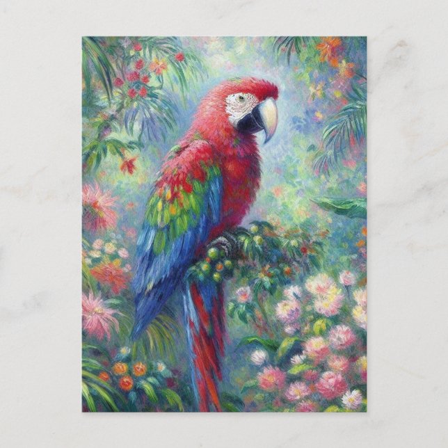 Carte Postale Perroquet Oiseau Jungle Floral Impressionnisme pei (Devant)
