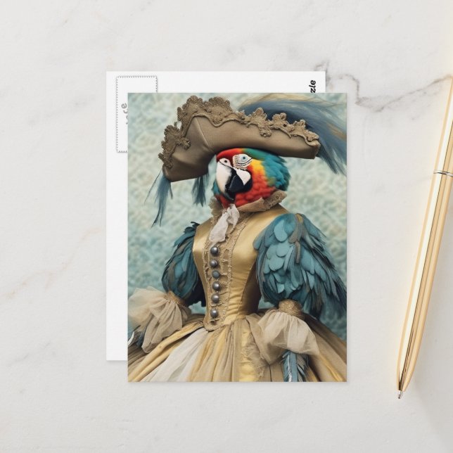 Carte Postale Perroquet pirate mignon (Devant/Arrière en situation)