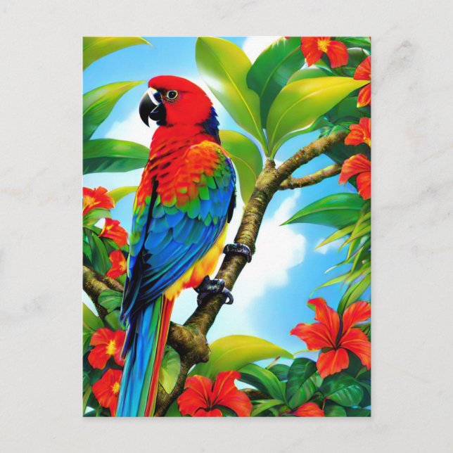 Carte Postale Perroquet tropical sur arbre (Devant)