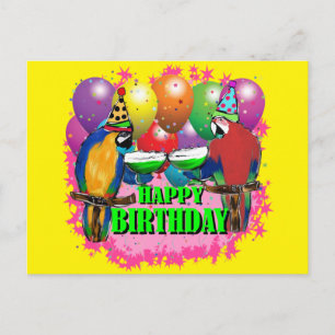 CARTE POSTALE PERROQUETS D'ANNIVERSAIRE