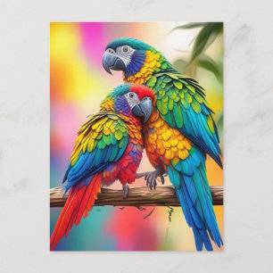 Carte Postale Perroquets Macaw Colorés Sur Une Branche-45739