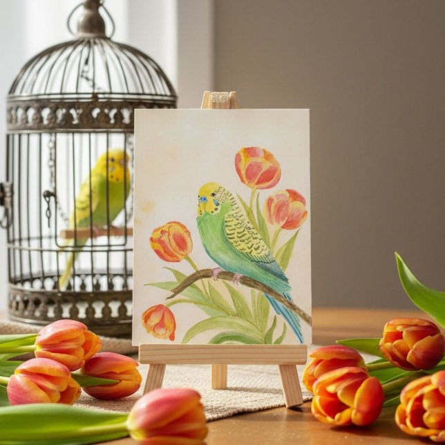 Carte Postale Perruche aux Tulipes (Créateur téléchargé)