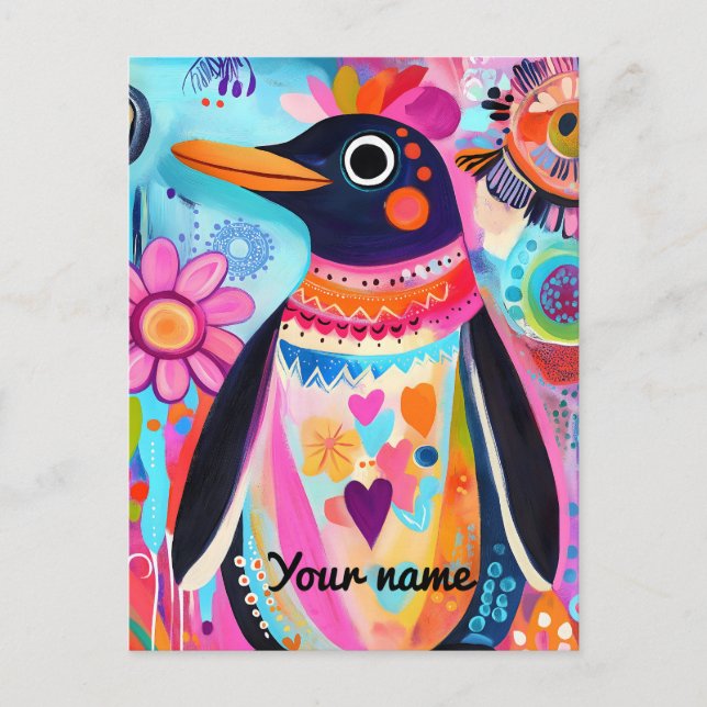 Carte Postale Personalized Penguin Card: Colorful Arctic (Devant)