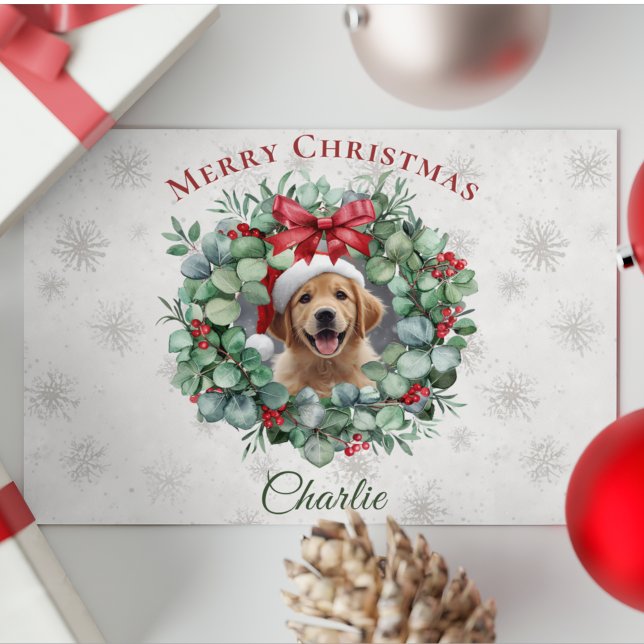 Carte Postale Personalized Pet Christmas with Wreath & Name (Créateur téléchargé)