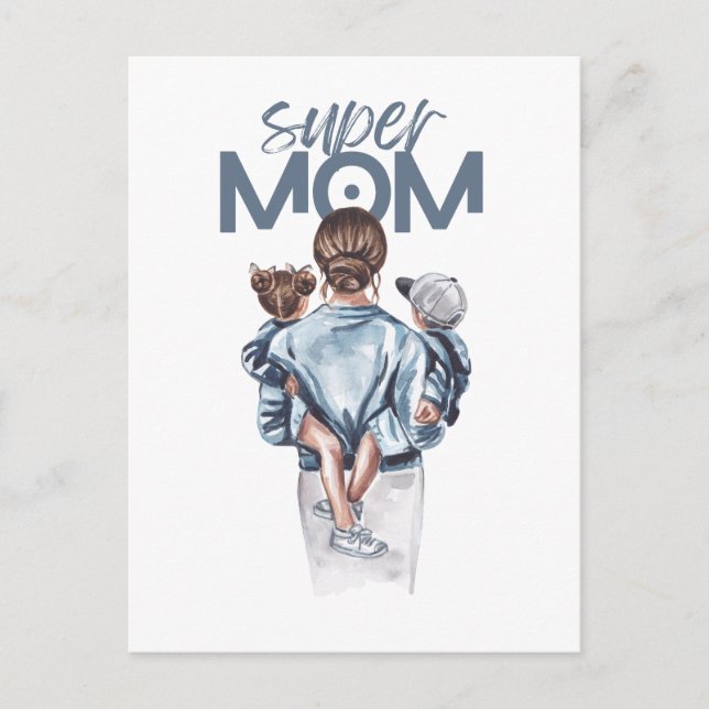 Carte Postale Personalized Super Mom with Son and Daughter Gift (Devant)
