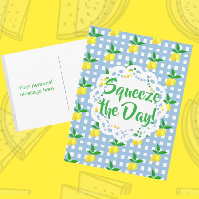 Carte Postale Personalized Yellow Lemons Blue White  (Thrifty postcards)