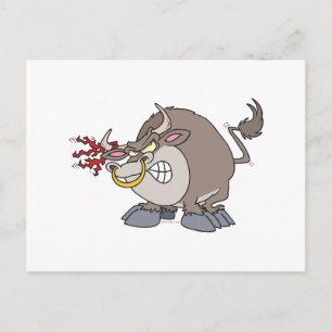 Carte Postale personnage de dessin animé de taureau en colère