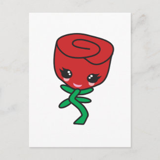 Carte Postale personnage de dessin animé kawaii single red rose