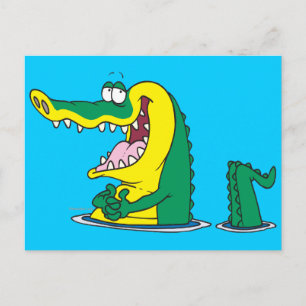 Carte Postale personnage de dessin humoristique de crocodile bêt