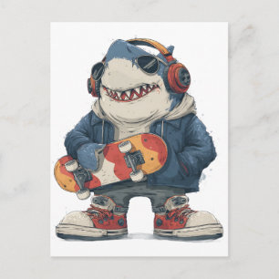Carte Postale Personnage de requin hip hop de dessin animé avec