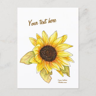 Carte postale personnalisable aquarelle tournesol