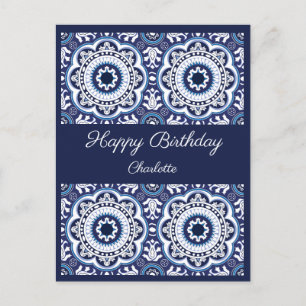 Carte postale personnalisable bleu Azulejos pour J