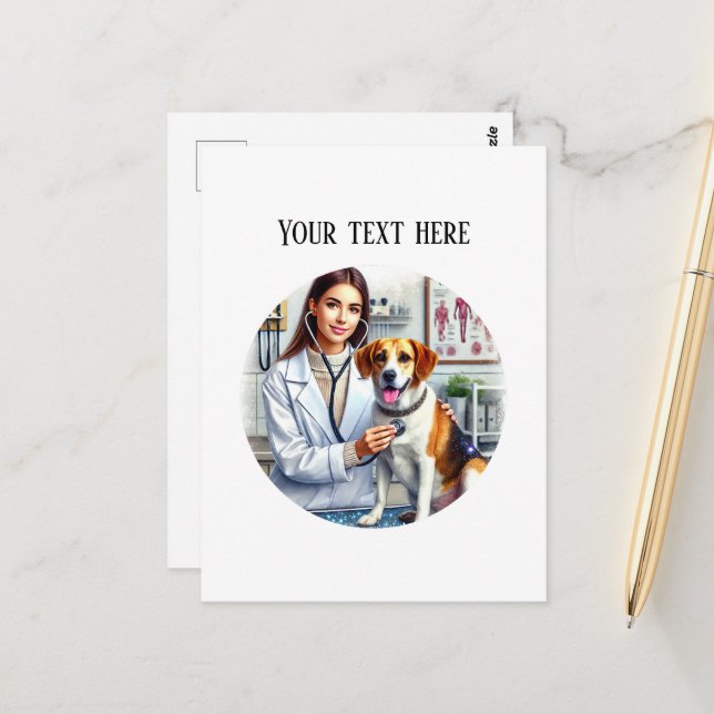 Carte postale personnalisable de cabinet de vétéri (Devant/Arrière en situation)