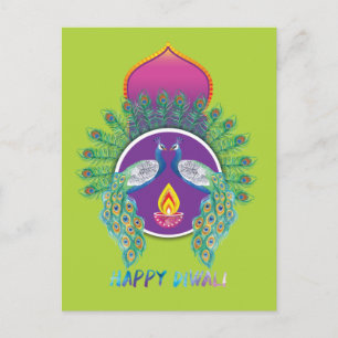 Carte Postale 😍 Personnalisable Happy Diwali avec paons