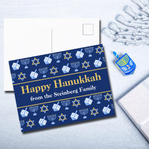 Carte Postale Personnalisable Happy Hanoukka Blue Motif Holiday