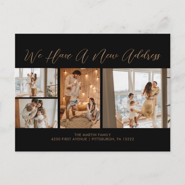 Carte Postale Personnalisé 4 Photos Or Noir Script Décontracté D (Devant)