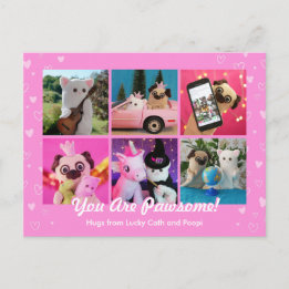 Carte Postale Personnalisé Cute Coeurs Rose Photo Plushiemail