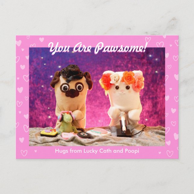 Carte Postale Personnalisé Cute Coeurs Rose Photo Plushiemail (Devant)