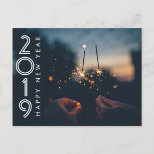 Carte Postale Personnalisé Moderne Joyeux Nouvel An Feu d'artifi