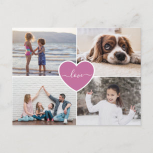 Carte Postale Personnalisé Pink Heart Love Family Photo Collage