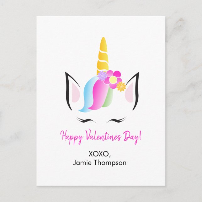 Carte Postale Personnalisée Cute Unicorn Happy Valentine's (Devant)