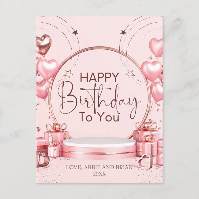 Carte postale personnalisée d'anniversaire Pink Ce (Devant)