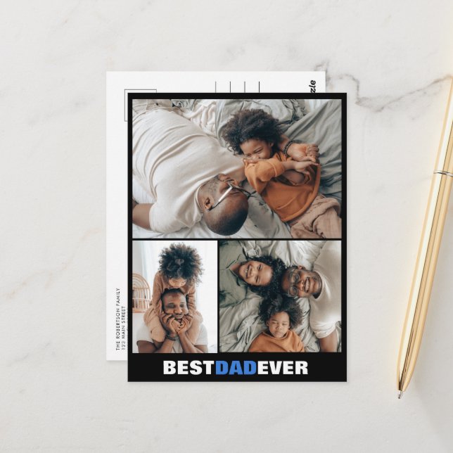 Carte postale personnalisée fête des pères trois p (Devant/Arrière en situation)