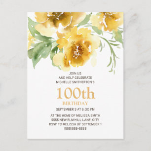 Carte postale personnalisée Fleur Jaune 100e Anniv