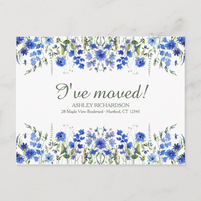 Carte postale personnalisée Fleur sauvage bleue Je (Devant)